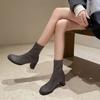 Popular fashion elastic thin boots small short boots 2025 new Korean round head thick heel versatile high heel commuter women's boots