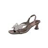 2025 été bout carré strass nœud stiletto chaussures pour femmes couleur unie bride arrière polyvalent décontracté dame sandales à talons hauts