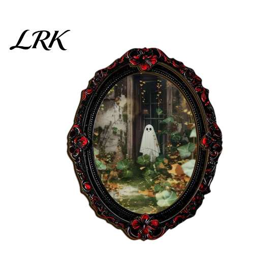 Retro Black Embossed Photo Frame Gothic Halloween Refrigerator Magnet, Distressed Oval Frige Magnets, Dark Waterproof Oil Painting Art Style Skeleton