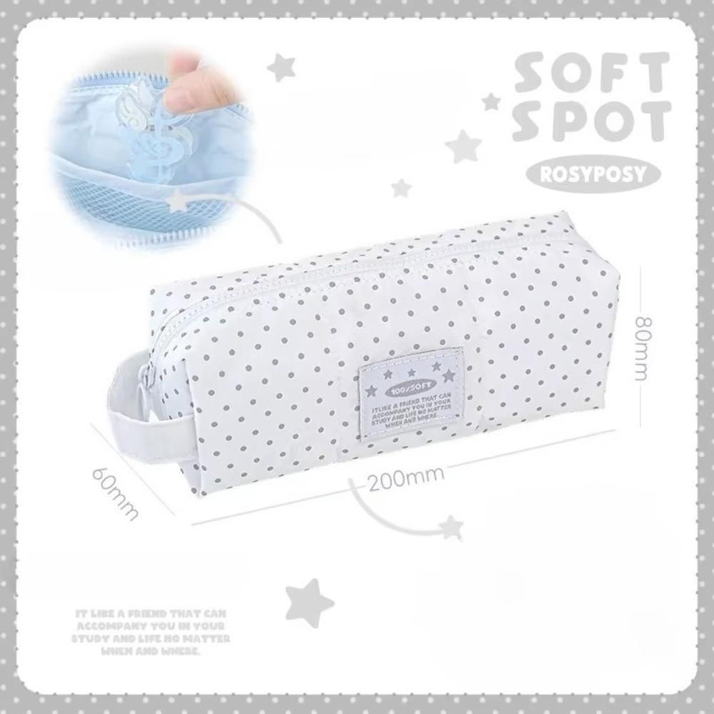 

Portable Polka Dot Pen Bag Zipper Large Capacity Student Pencil Case Hand-held Cosmetic Pouch Students Supplies білий