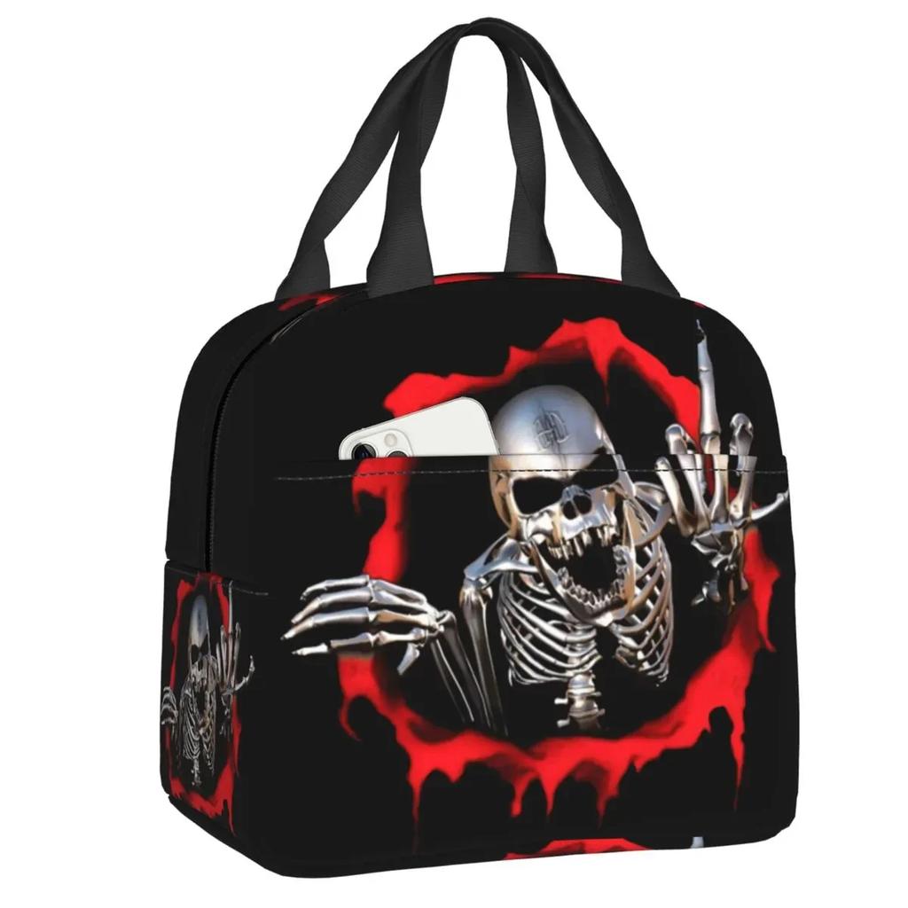 Skull Insulated Lunch Bag for School Office Resuable Thermal Cooler Lunch Box for Women Kids Food Container Bento Tote Bags