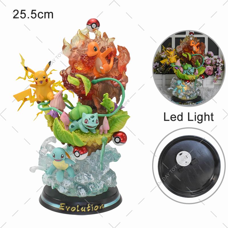 Anime  Special Effects Figure Mega Charizard Xy Greninja Gengar Mewtwo Three Form Evolution Led Light Pvc Model Toys