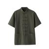 Tang Suit Men's Short-sleeved Cotton and Linen Vintage Tai Chi Shirt Summer Zen Meditation Lay Practitioner Clothing Father's Outfit