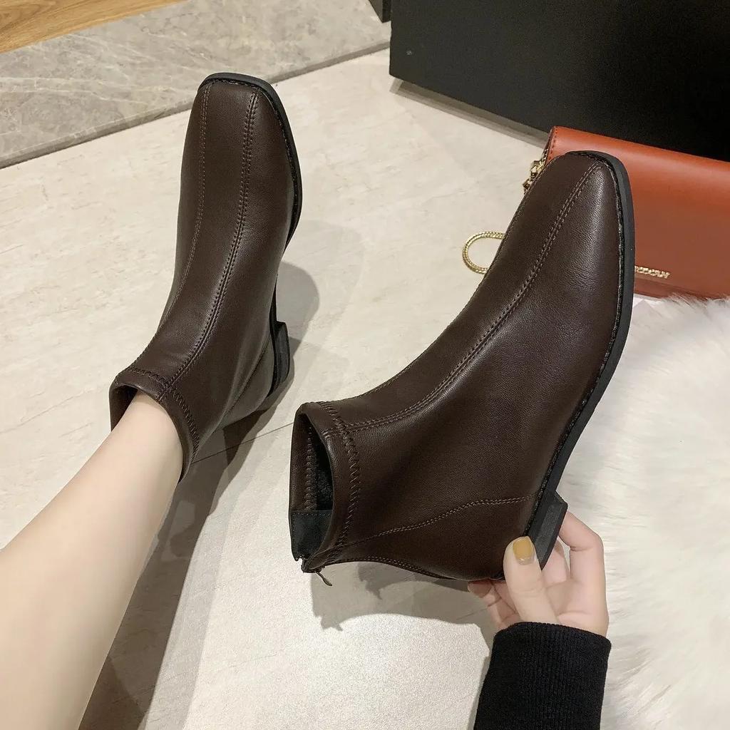 Elegant With Low Heels Ankle Boots for Women New In Autumn Booties Rock Pu Goth Designer Luxury Winter 2024 39 Woman Short Shoes