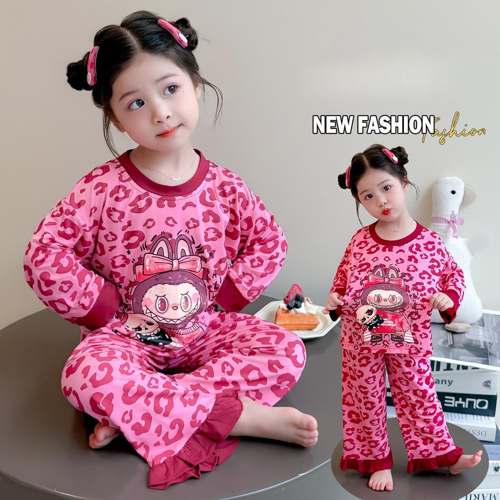 Leopard Print Girls' Pajamas Autumn Children's Pajamas Girls Long Sleeved Set Children's Home Clothes Spring and Autumn Fashion Trend