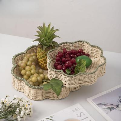 סל אחסון קלוע ידני מחבל נייר דמוי ראטן, סל אחסון ביתי, מגש חטיפים לסלון, סל אחסון שולחני