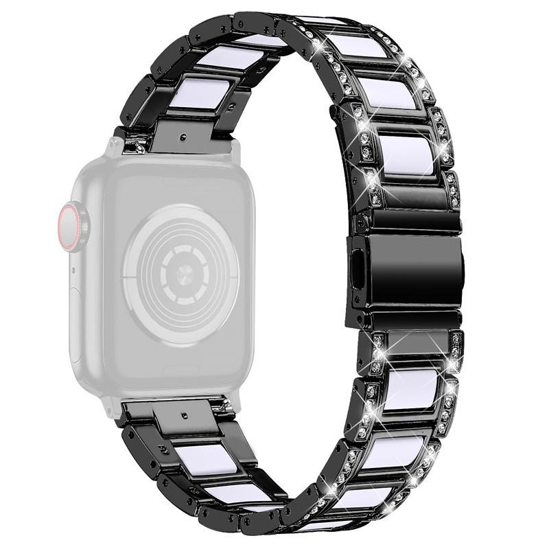 

Для Apple Watch Series 10 46 мм/Ultra 2 Ultra 49 мм/9 8 7 45 мм/SE (2023) SE (2022) SE 6 5 4 44 мм/3 2 1 42 мм Ремінець для годинника зі смоли, декорований стразами Black/Colorful