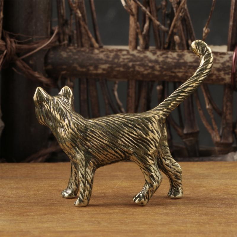 62KD Antiqued Brass Cats Miniature Figurine Home Office Desk Accessories Art Piece