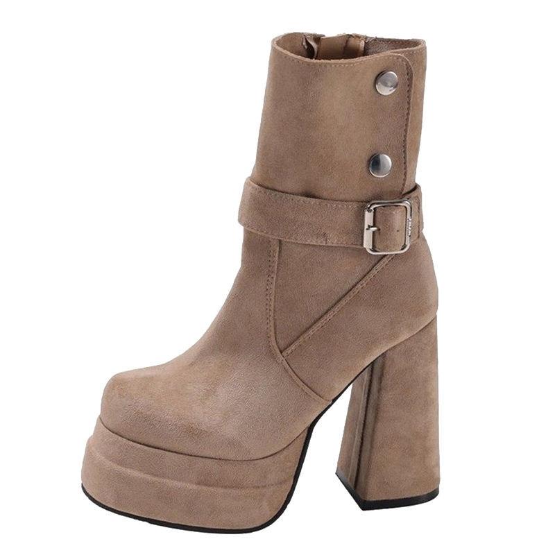Niche Retro Style Thick Heel Thin Short Boots Women's New Autumn Versatile Height Increase Small High Heel Medium Boots