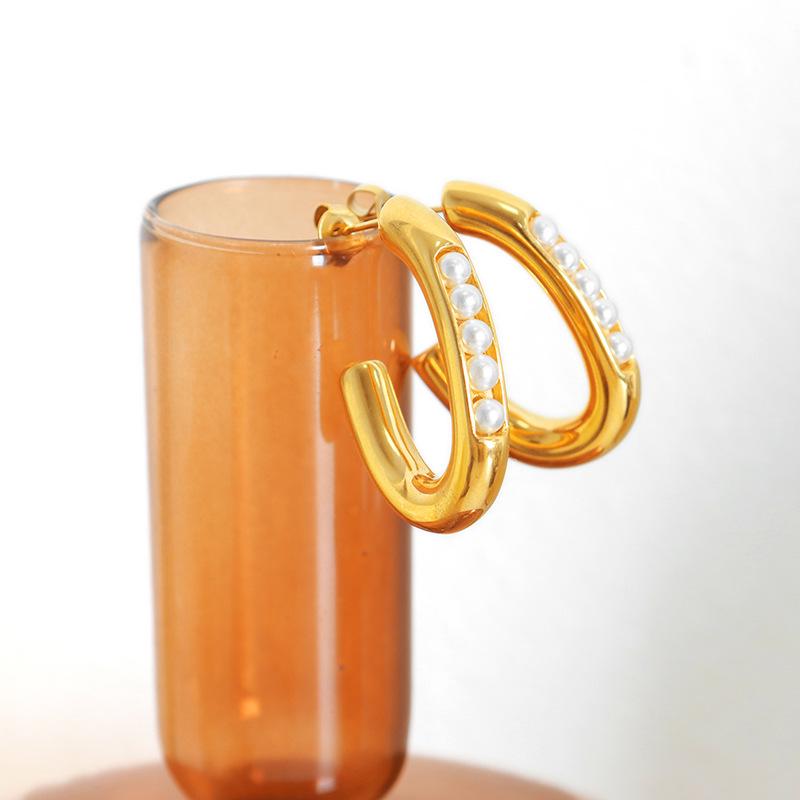 Elegant French U-Shaped Pearl Earrings: Non-Fading 18K Gold Titanium Steel Women's Jewelry