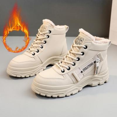 Sapatos Femininos, Botas de Neve, Modernos e Quentes, com Veludo Grosso e Sapatos de Algodão, Impermeáveis e com Solado Médio Grosso com Cadarço, Botas de Algodão