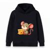 Cute Cartoon Mouse Hugging Cheese Kids Hoodie Soft Warm Casual Pullover Sweatshirt for Boys Girls Winter Daily Wear