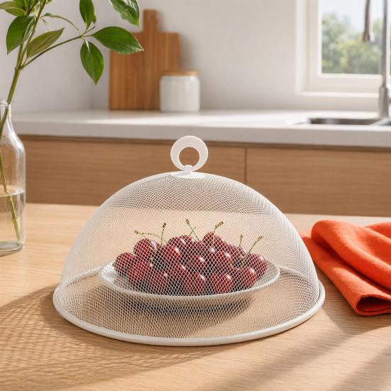 Round Metal Food Cover, Fine Mesh Food Protector, Heavy Duty Cake Dome with Handle, Dustproof Net Tent for for Outdoor BBQ Picnic