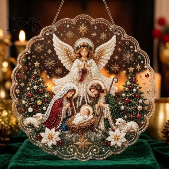 Faux Pearl Art Kits for Adults Christmas Ornament DIY Kit, Hanging Angel Santa Suncatcher, 3D Window Sparkling Sun Catcher Craft Kit Adults,