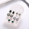 5 Pairs Round Waterdrop Shape Ear Studs Set Women Retro Party Earrings Jewelry
