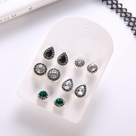 5 Pairs Round Waterdrop Shape Ear Studs Set Women Retro Party Earrings Jewelry