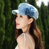 Adjustable Denim Camellia Beret Hat Korean Style Painter Caps Trendy Flower Flat Top Hat  Travel
