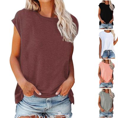 Camiseta de manga corta con cuello redondo y hombros descubiertos para mujer, Top de Color liso, a la moda