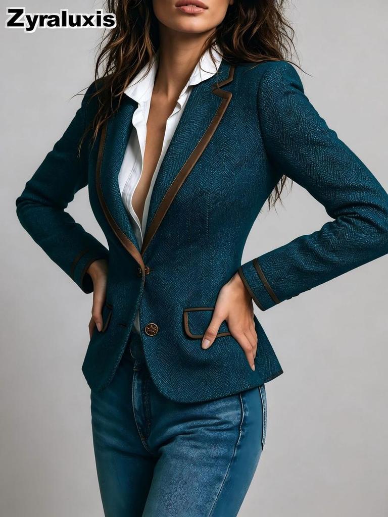 Women's Western Casual Patchwork Jacket Coat with Pockets with Fall Winter