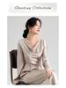 Luxurious Custom French Acetate Asymmetrical Satin Gown with Swing Neck and Flared Long Sleeves