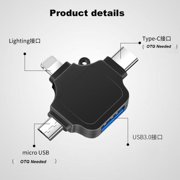 3.0 Adapter 3 in 1 Tastatur Mäuse Hochstrom für iPhone iPad Ladeanschluss zum USB-Kartenleser OTG-Adapter