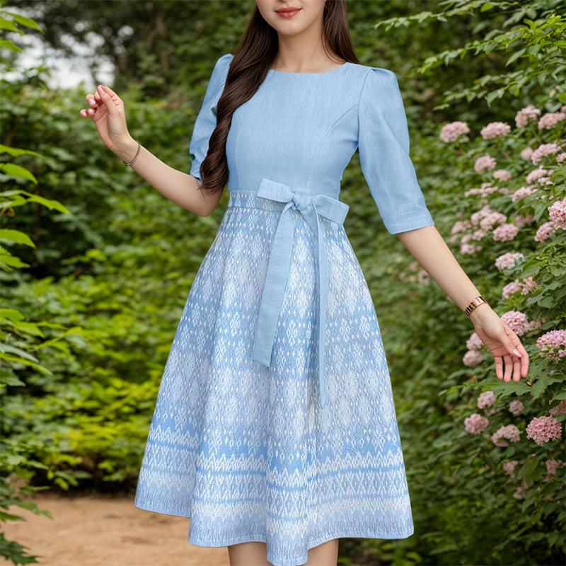 

ZANZEA Женское повседневное летнее платье с круглым вырезом, рукавом до локтя, принтом и лоскутным шитьем S