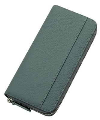 Eterglam Women's Garcon Leather Long Wallet with Large Card Slots, Round Zipper, Slate Green