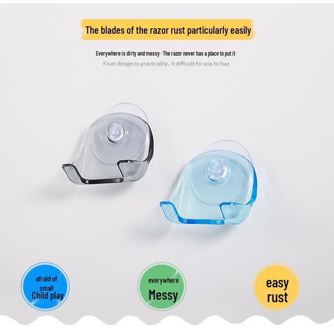 Suction Cup Shaver Holder - Wall-Mounted Razor Hanger (Gray/Blue)