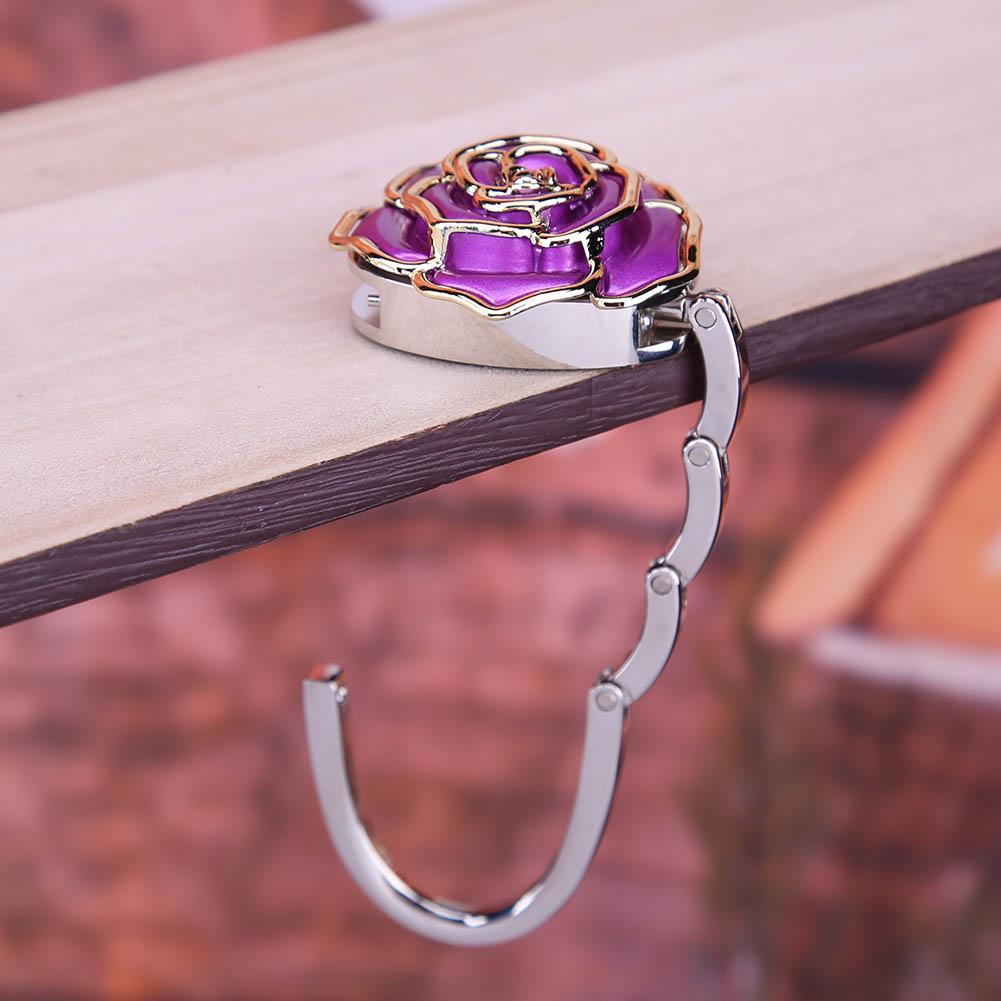 Metal Hanger Hook Holder Unique Folding Rose Pattern Fashion Table Hook 1Pcs Alloy Purse Handbag Bag Parts Accessories