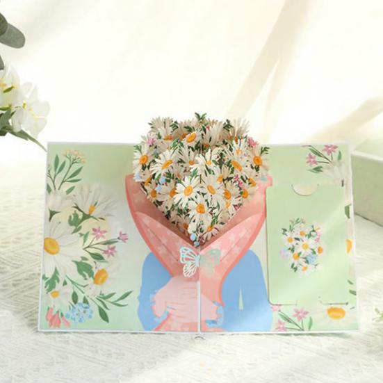 Foldable 3D Greeting Card with Envelope Handmade Decorative Birthday Gift Card Fly-out Holiday Blessings Card