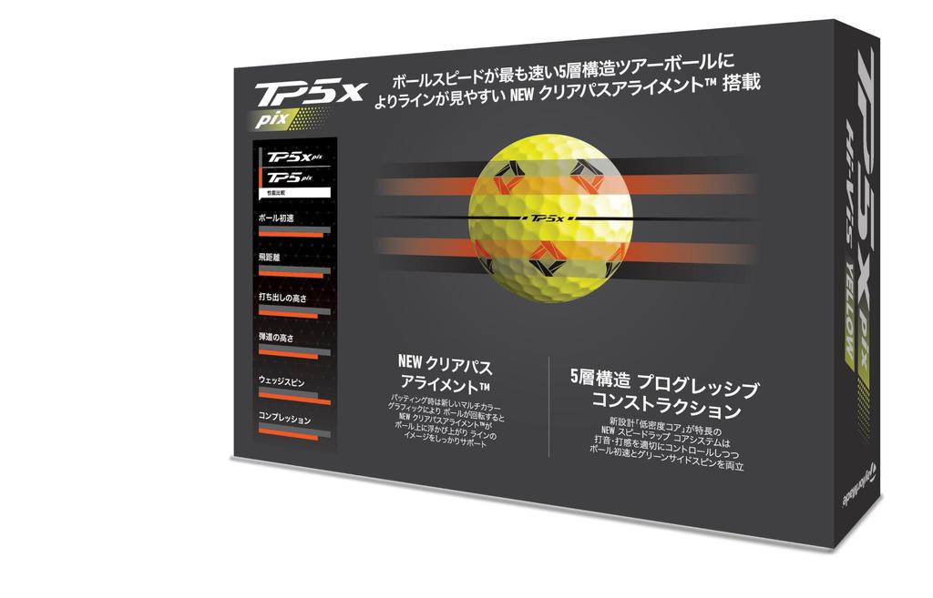 TAYLOR MADE TMJ24 TP5x Pix YLW JPN 12 Pieces Teepee Five X Pix Yellow Golf Ball 2024 Model Yellow