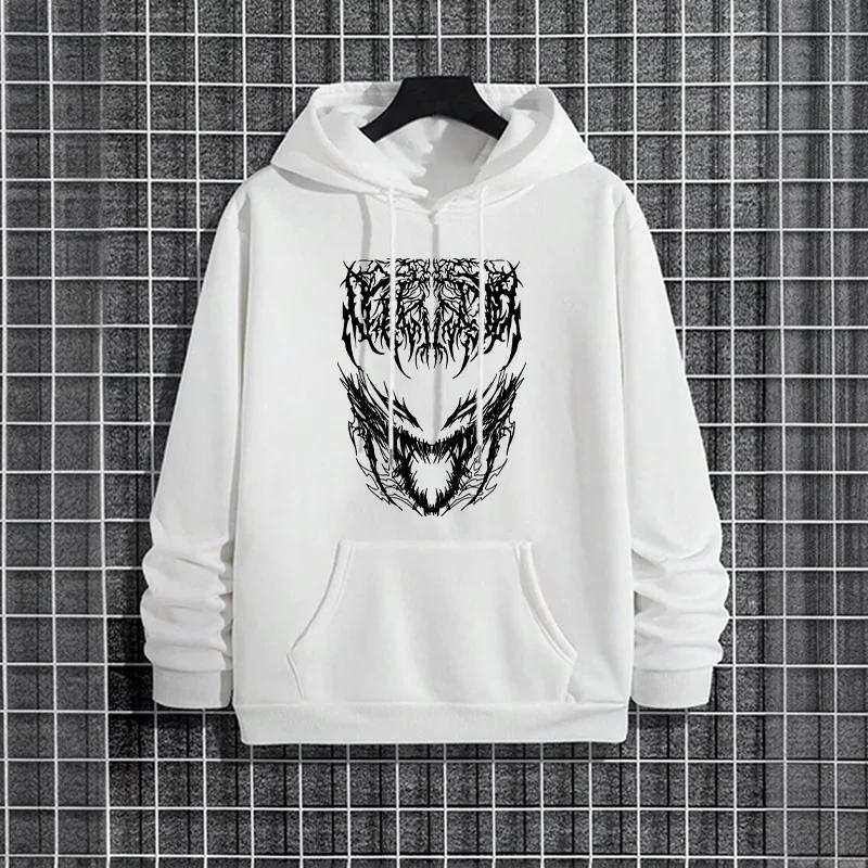 Mens Autumn Winter 2025 Hoodies Urban Streetwear Fashion Hip Hop Satan Print Hooded Sweatshirt Male Trendy Casual Men's Clothes