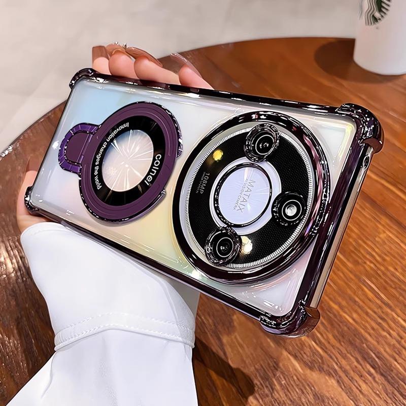 For Honor Magic 7 Lite 6 5 Lite X9C Case Magnetic Holder Luxury Plating Airbag Soft Silicone Transparent Shockproof Back Cover