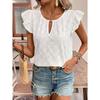 Jacquard V-Neck Push-Up Sleeve Short Sleeve T-Shirt Top,Women's