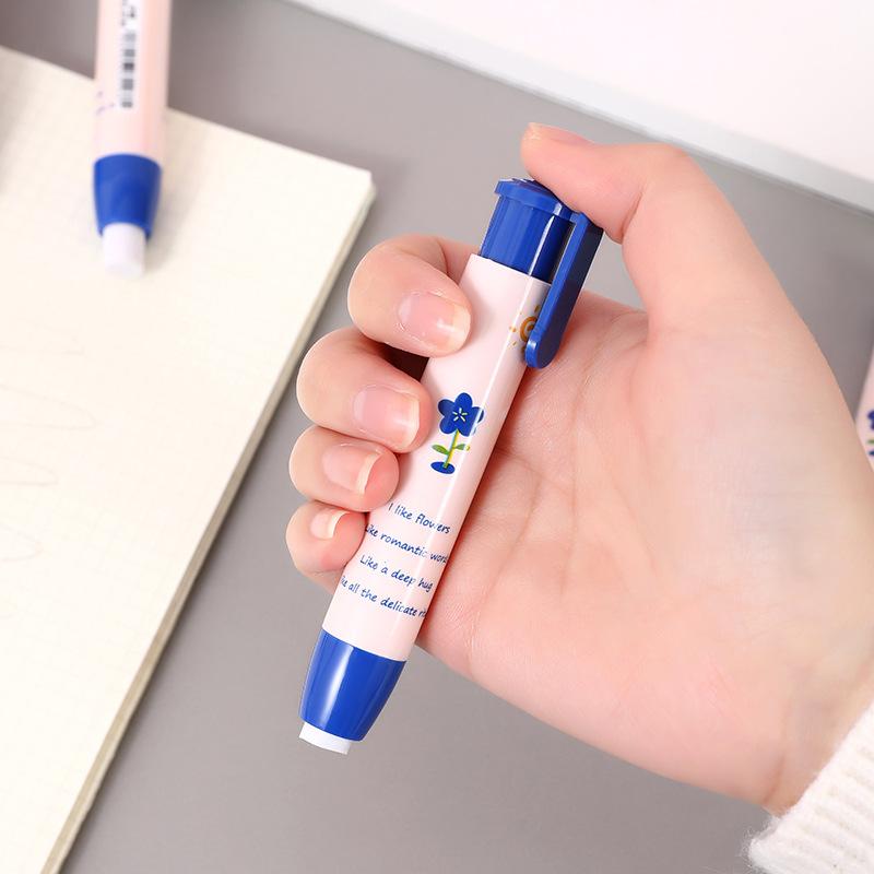 23Pcs Pen Type Automatic Press Eraser Drawing Writing Erasable Stationery Rubber School Exams Supply