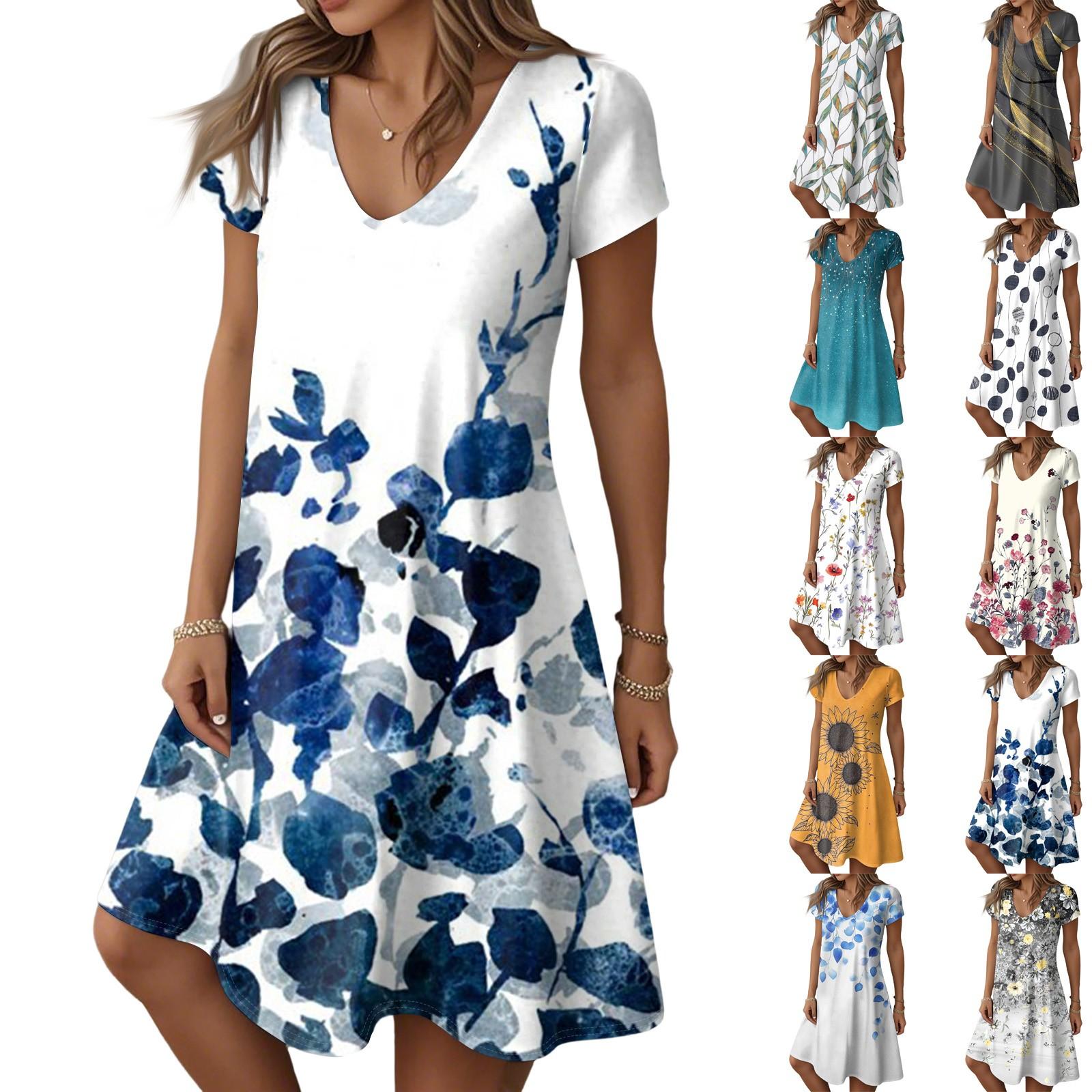 

Women s Fashion Summer Casual Short Sleeve Floral Print Dresses XXL білий