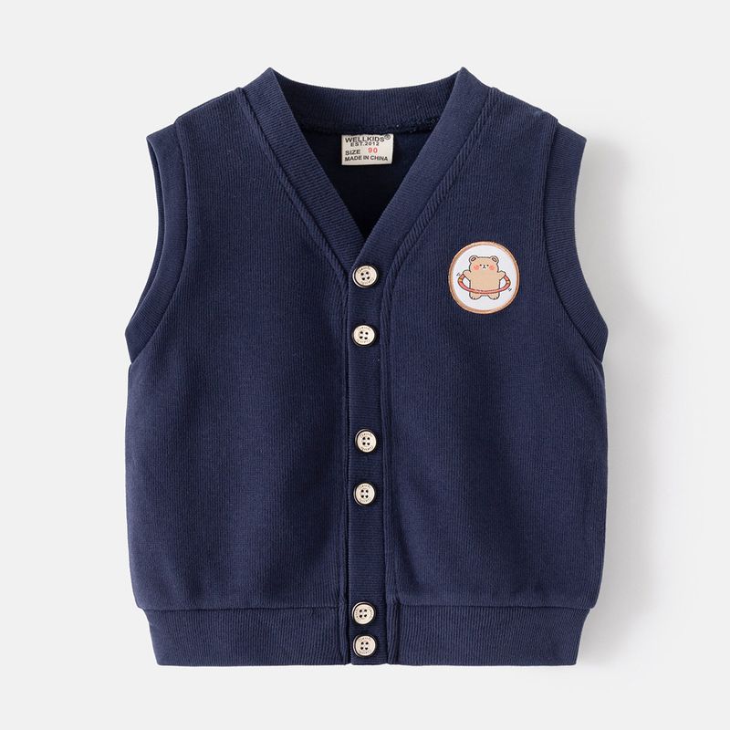 Children s Clothing Spring and Autumn Bear Vest for Boys Cartoon Knitted Vest Thin Style Boys  Outerwear Sleeveless Jacket Navy blue 120