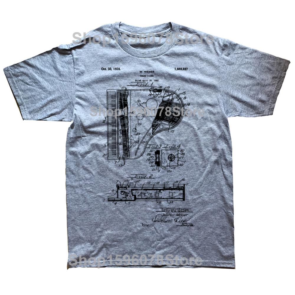 Funny Grand Piano Patent Graphic 100% Cotton T-shirts Men Women's Fashion Casual Tshirt Loose Oversized Streetwear T Shirt