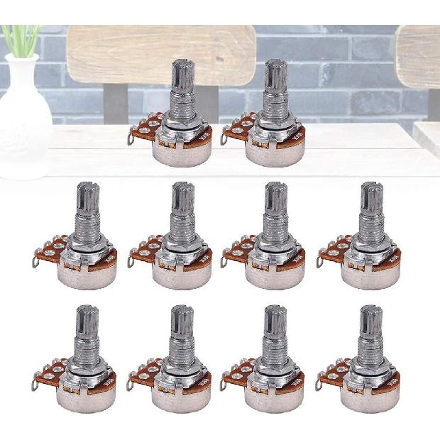 Artibetter 10pcs B50k Bass Pots Potentiometer Long Knurled Split Shaft Audio Taper Low Friction for Guitar Bass Parts Full Size