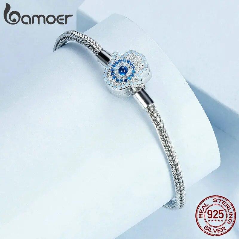 BAMOER 925 srebro Fatima Guardian z przezroczystym zapięciem CZ bransoletka Charm bransoletki podstawowe Fit BAMOER i europejski koralik Charms
