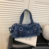 Achseltasche - Einfache Kissenform-Tasche aus Denim-Stoff - Lässige Umhängetasche