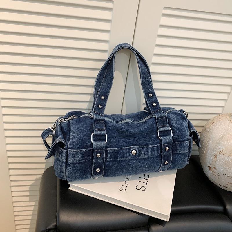 Achseltasche - Einfache Kissenform-Tasche aus Denim-Stoff - Lässige Umhängetasche