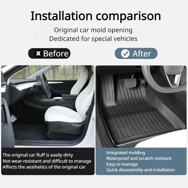Tapetes de Porta-malas para Tesla Novo Modelo 3 Highland 2024 TPE Impermeável Resistente ao Desgaste Almofada de Pé Tapete de Porta-malas Dianteiro Traseiro Acessórios para Carro