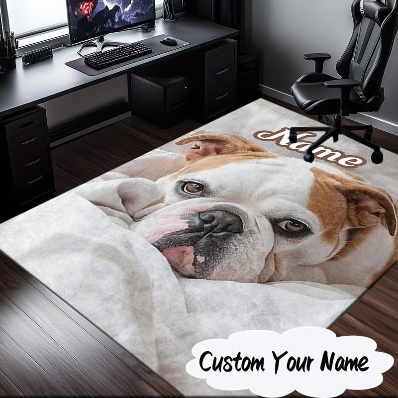 Custom Name Bulldog Comfortably Carpet, Chair Rug,Area Rug for Office Bedroom Living Rooms Bedroom, Doormat Decor Christmas Fan Gifts