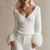 New Fall/Winter Large V-Neck Solid Color Sweater with Tassel Cuffs for Women, Fashionable Style