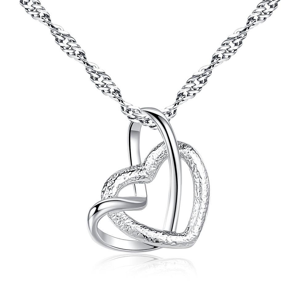 

Fashion Sandblasted Two Hearts Necklace for Women Matching Heart to Heart Pendant with Water Wave Chain