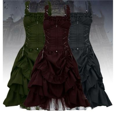 Drawstring Waist Slim Lolita Cosplay Gothic Prom Dresses