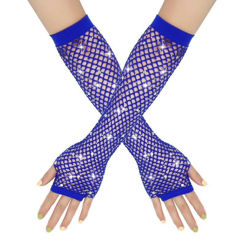 Diamond Studded Elastic Mesh Gloves, Half Finger Gloves