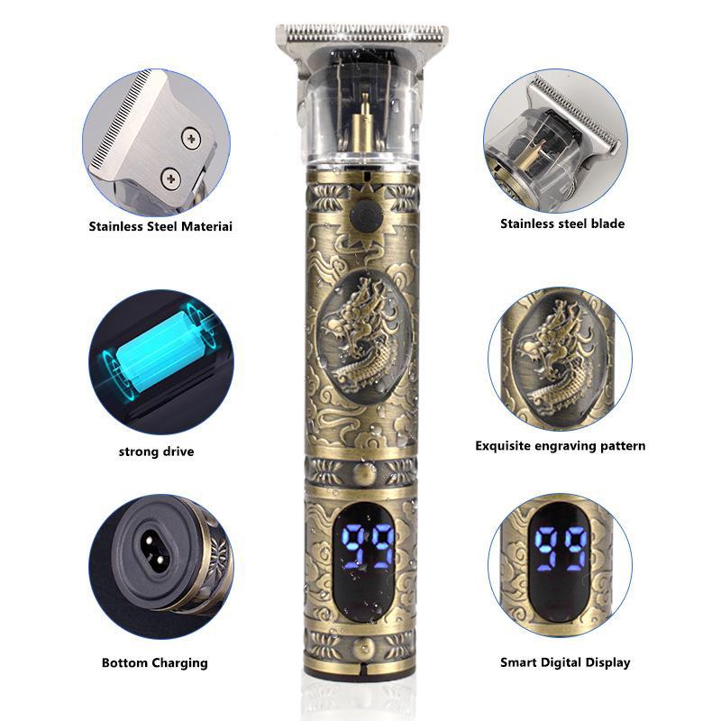 T9 LCD Display USB Rechargeable Electric Hair Clipper - Professional Carving and Trimming Tool