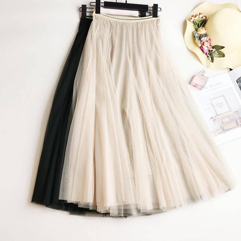 South Korea Dongdaemun summer dress elastic waist medium and long slim mesh skirt fluffy skirt gauze skirt women